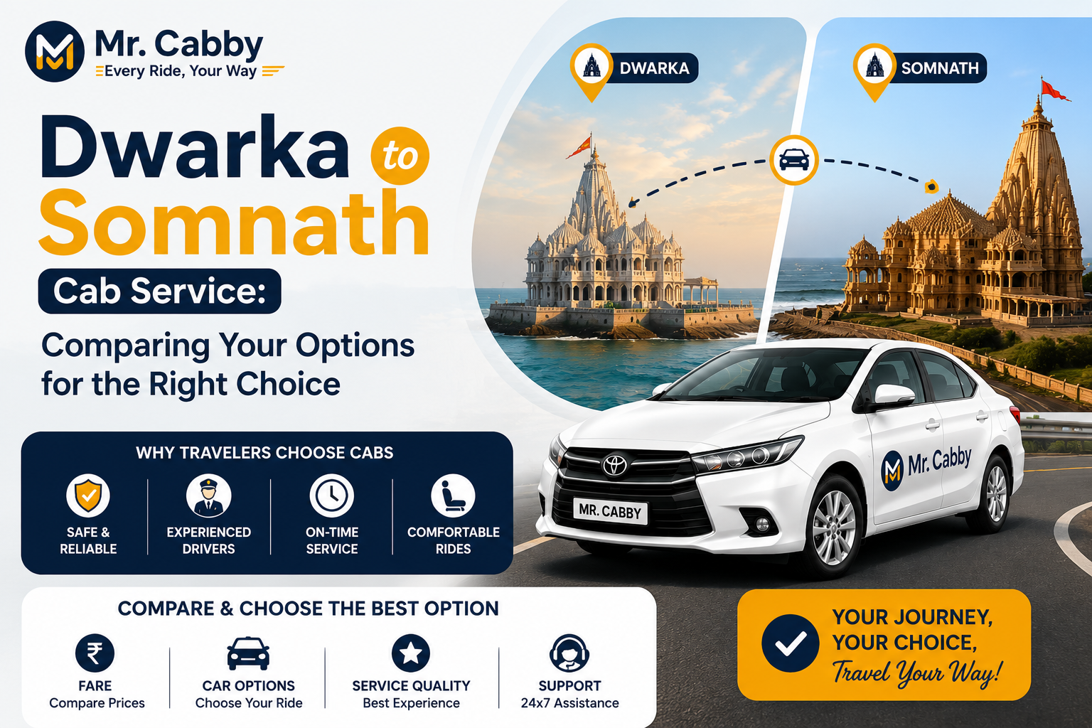 Book One-Way Cabs from Dwarka to Somnath | Instant Confirmation